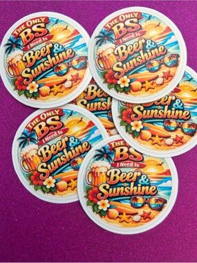 Beer & Sunshine Round Sticker Pack - Colorful Tropical Design